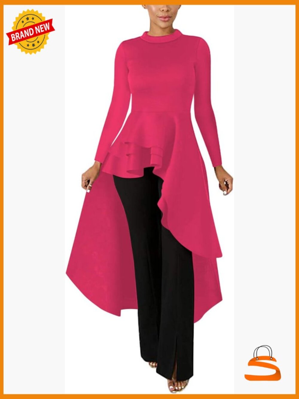 High Low Ruffle Peplum Long Sleeve Dress